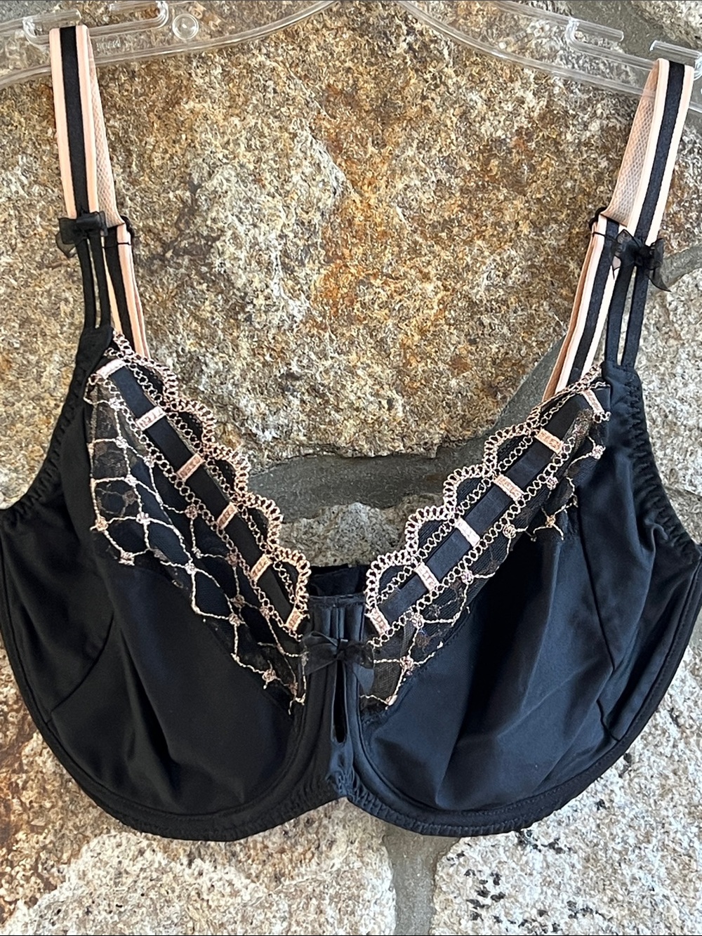 Prima Donna Black Bra with Blush Lace Trim